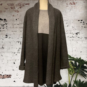 Dex Charcoal Gray Open-Front Shawl Cardigan with Light Gray Panel